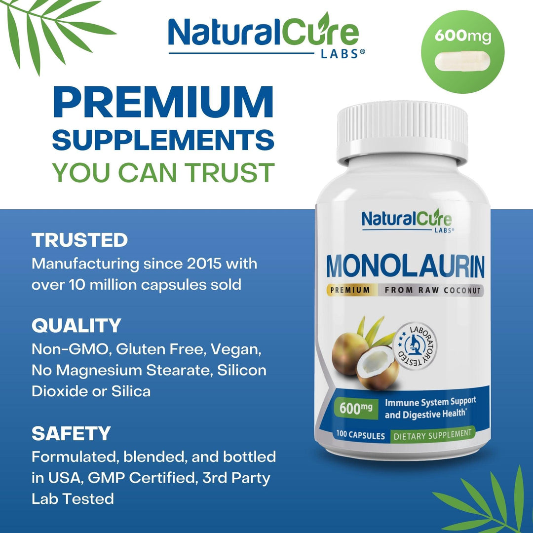Premium Monolaurin - 600mg, 100 capsules