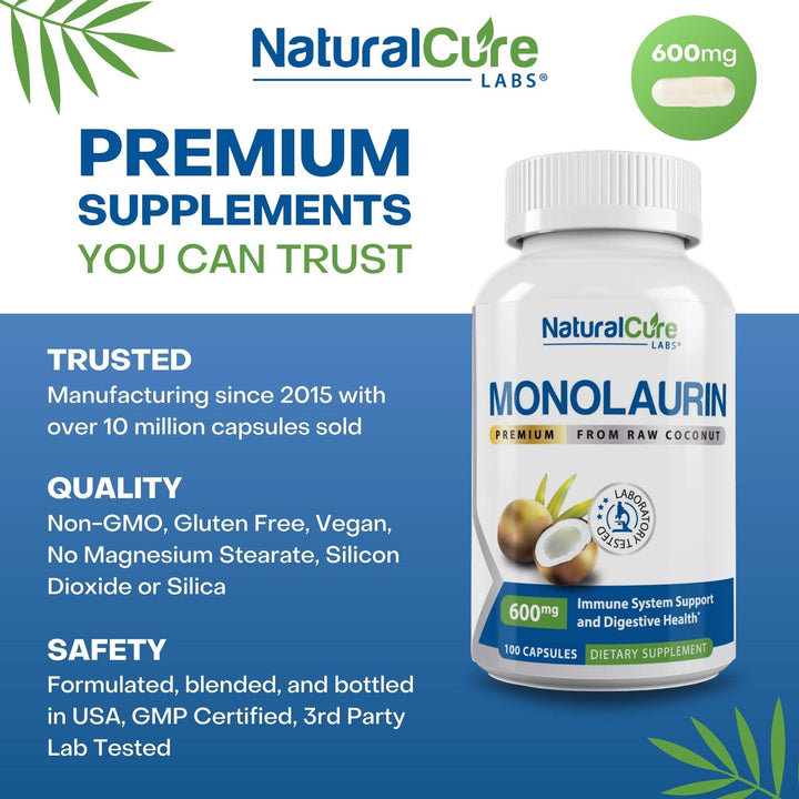 Premium Monolaurin - 600mg, 100 capsules