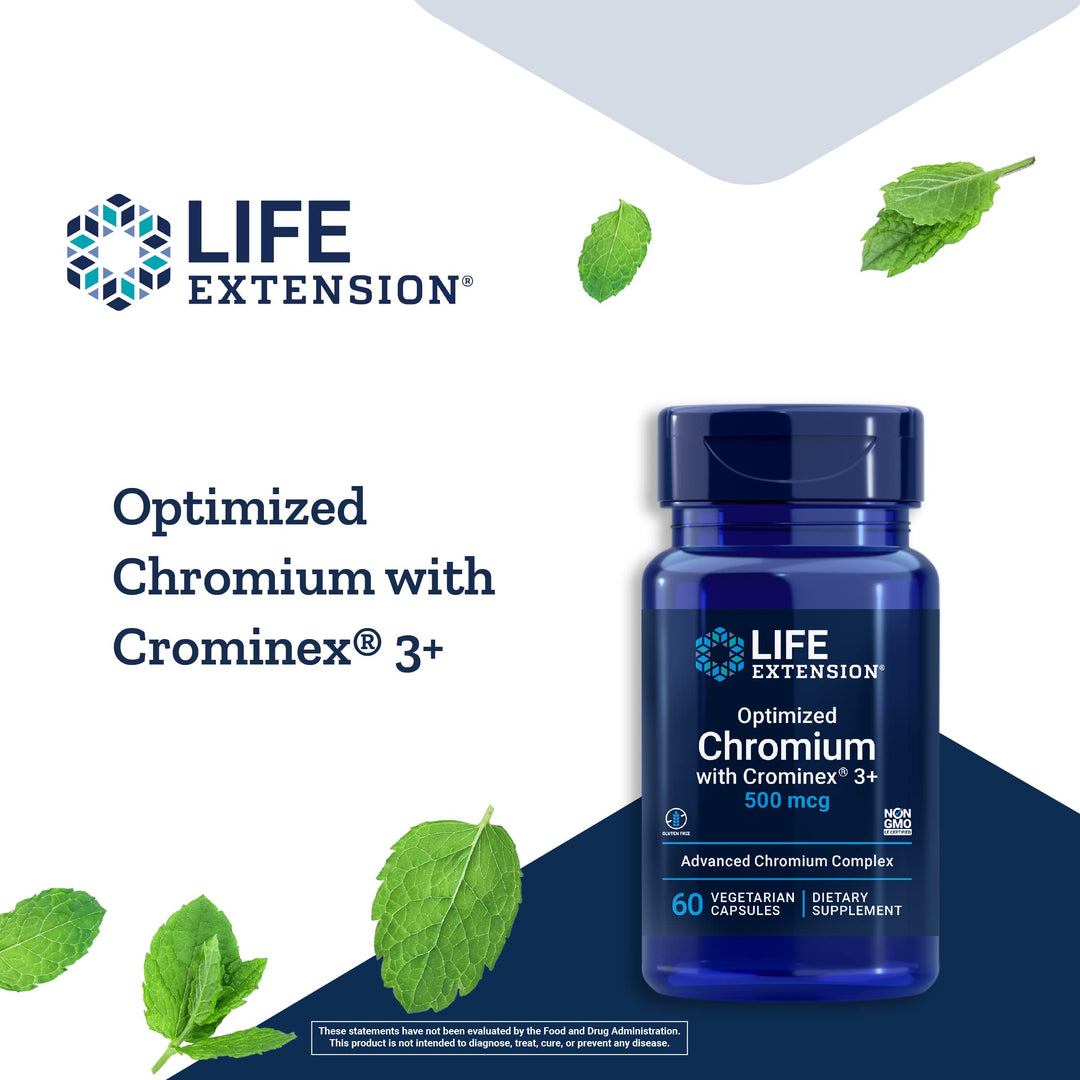 Optimized Chromium with Crominex 3+ 500 mcg, Metabolism Health, Healthy Balance, Vegetarian, Gluten Free, Non-GMO, 500 mcg, 60 Vegetarian Capsules