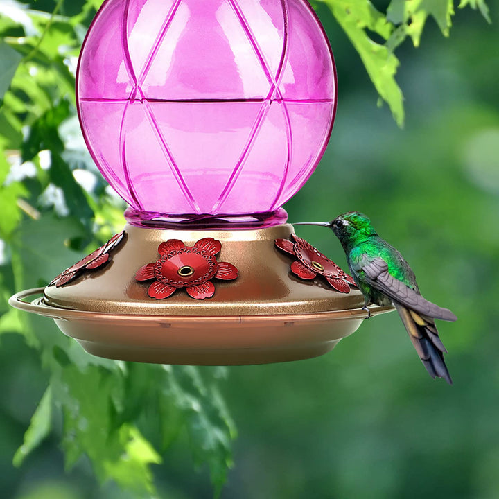 BOLITE Hummingbird Feeder, Glass Hummingbird Feeder for Outdoors, Netted Texture Ball Shape Bottle, 20 Ounces, Lavender
