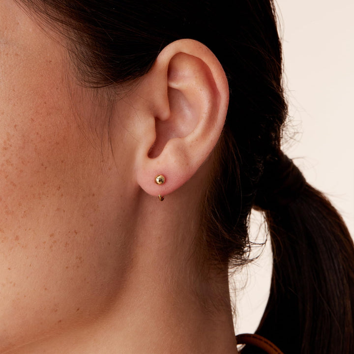 14K Gold Plated 925 Sterling Silver Huggie Half Hoop Earrings | Hypoallergenic Minimalist Tiny Cartilage Earring (Ball, White Gold)