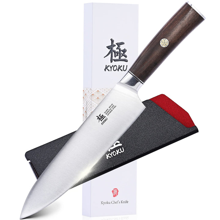 8 Inch Chef Knife - Daimyo Series - Professional Chef&#39;s Knife with Ergonomic Rosewood Handle and Mosaic Pin - Japanese 440C Stainless Steel Kitchen Knife with Sheath and Case