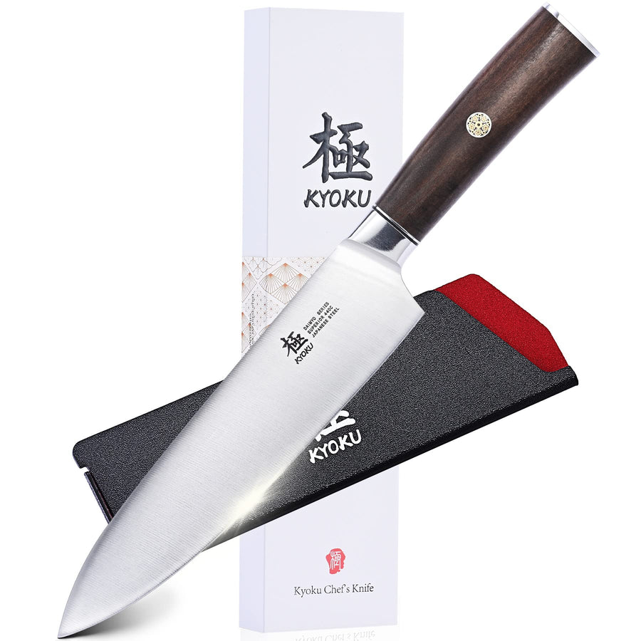 8 Inch Chef Knife - Daimyo Series - Professional Chef's Knife with Ergonomic Rosewood Handle and Mosaic Pin - Japanese 440C Stainless Steel Kitchen Knife with Sheath and Case