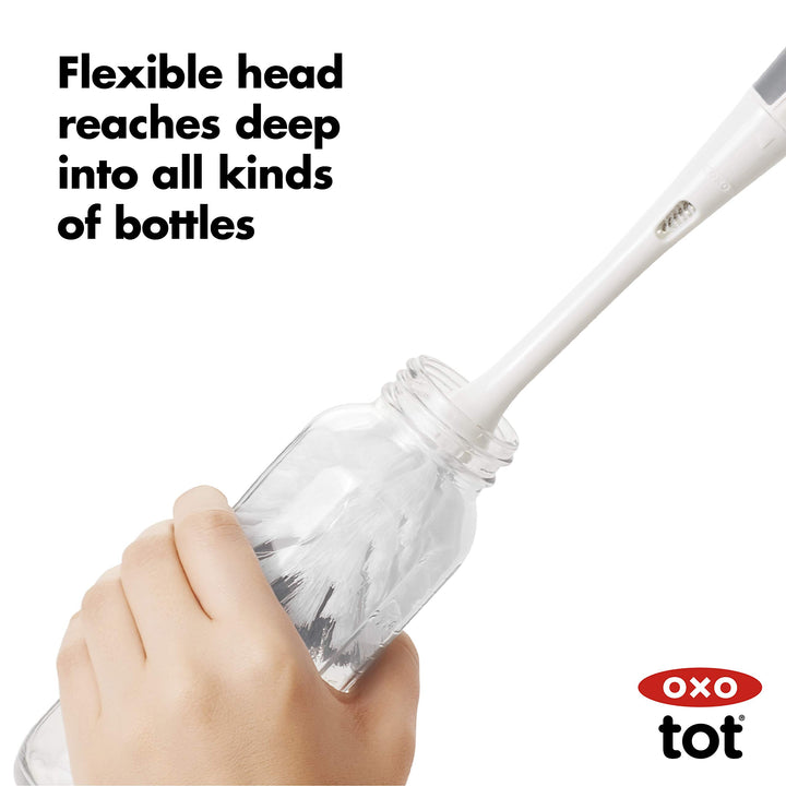 Tot Bottle Brush with Nipple Cleaner and Stand - Gray
