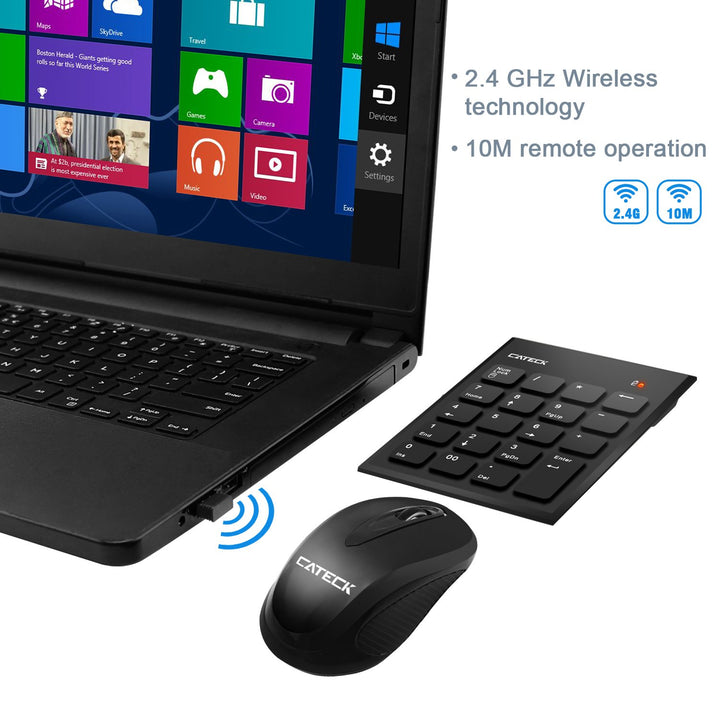 Numeric Keypad &amp; Mouse Combo, 2.4G 19 Keys Wireless Mini USB Number Pad Keyboard and Mouse Combo with USB Receiver for Laptop Desktop PC Notebook- Just One USB Receiver