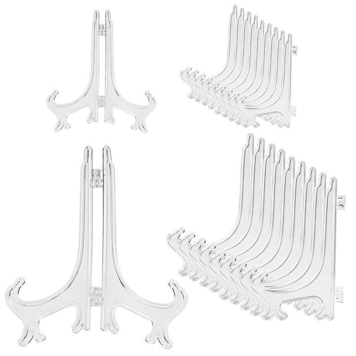 20 Pack Plastic Easel Plate Stands for Display Pictures, Photo, Dish, Art Pieces, Certificates, Placecard, Posters, Envelopes and Small Boards, 2 Size 3 6 (Clear)