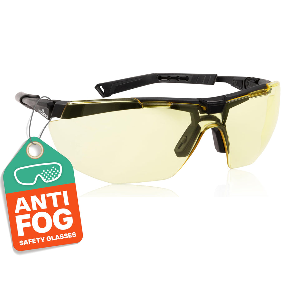 Yellow Safety Glasses for Men - ANSI Z87 Safety Glasses with Scratch Resistant Coating - 100% UV Resistant Blue Light Safety Glasses Anti Fog and Highly Adjustable Shooting Eye Protection