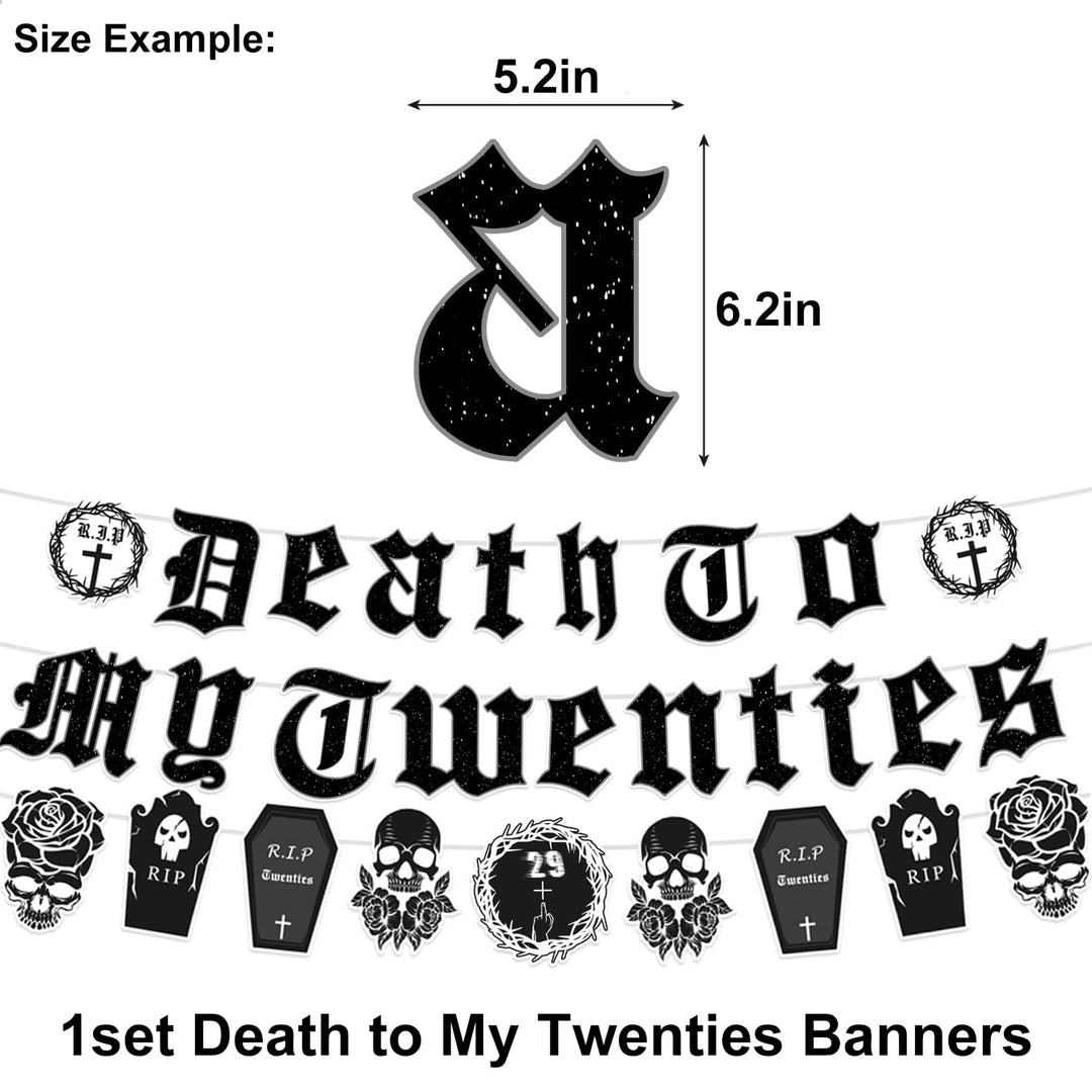 Death to My 20s Decorations 30th Birthday Decorations, Death to My 20s Party Supplies Including Birthday Banner Cake Cupcake Toppers Balloons, Funeral for My Youth Funny Thirtieth Birthday Party