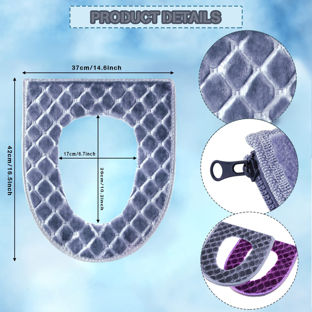 Toilet Seat Covers for Bathroom 2 Pieces Toilet Seat Cushion Cover Soft Thicker Warmer Washable Warm Toilet Seat Cover Pad Fabric Fluffy Toilet Seat Cover with Zipper (Plush)