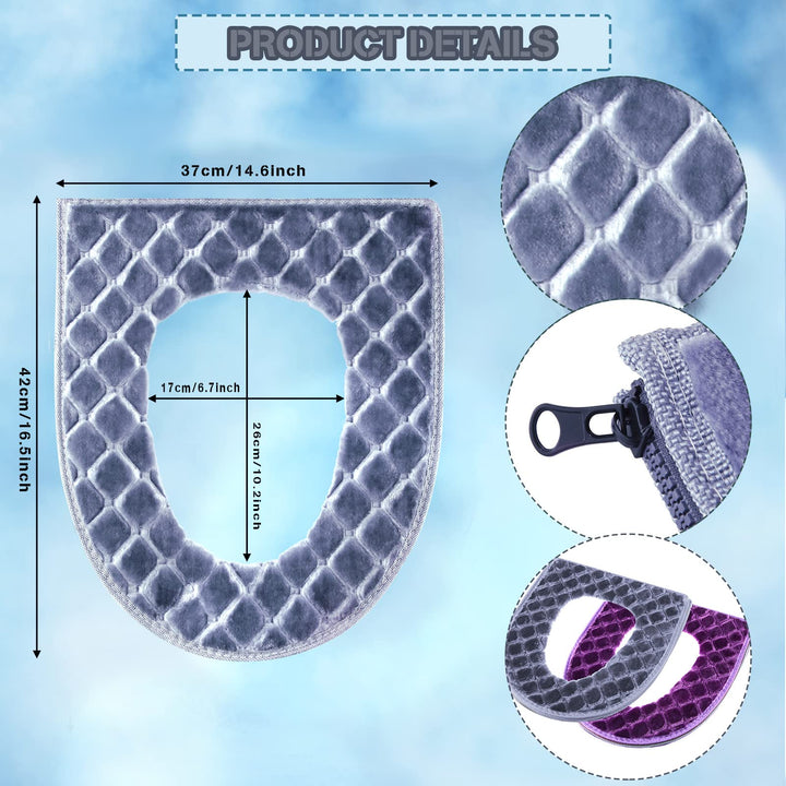 Toilet Seat Covers for Bathroom 2 Pieces Toilet Seat Cushion Cover Soft Thicker Warmer Washable Warm Toilet Seat Cover Pad Fabric Fluffy Toilet Seat Cover with Zipper (Plush)