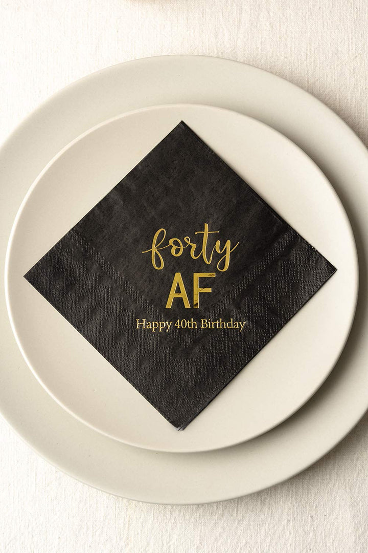 Crisky 40th Birthday Napkins Black Gold Forty AF 40th B