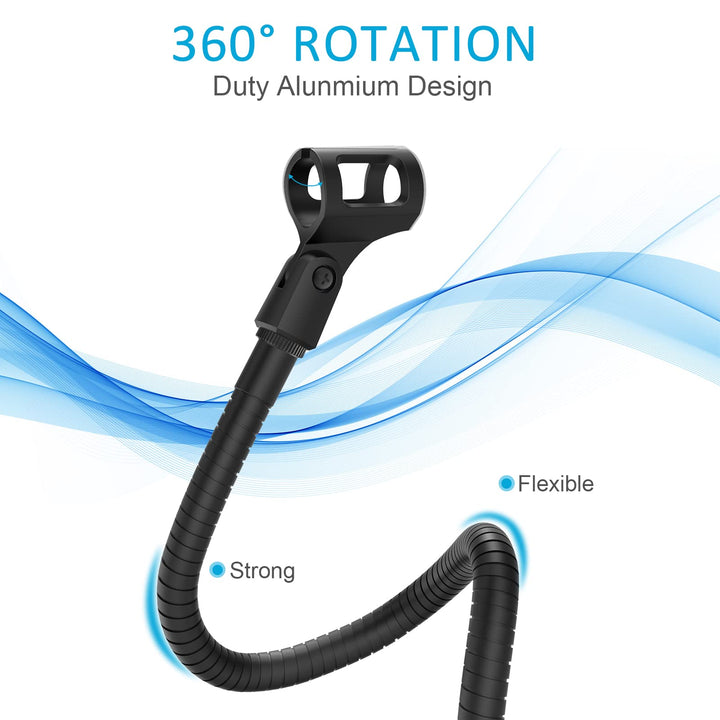 ZealSound Microphone Arm Stand,19 Inch Long Universal Gooseneck Desktop Mic Stand with 3/8 to 5/8 Adapter and Microphone Clip Holder, Upgraded Heavy Duty Desk Clamp for Blue Snowball Ice Mics Spark