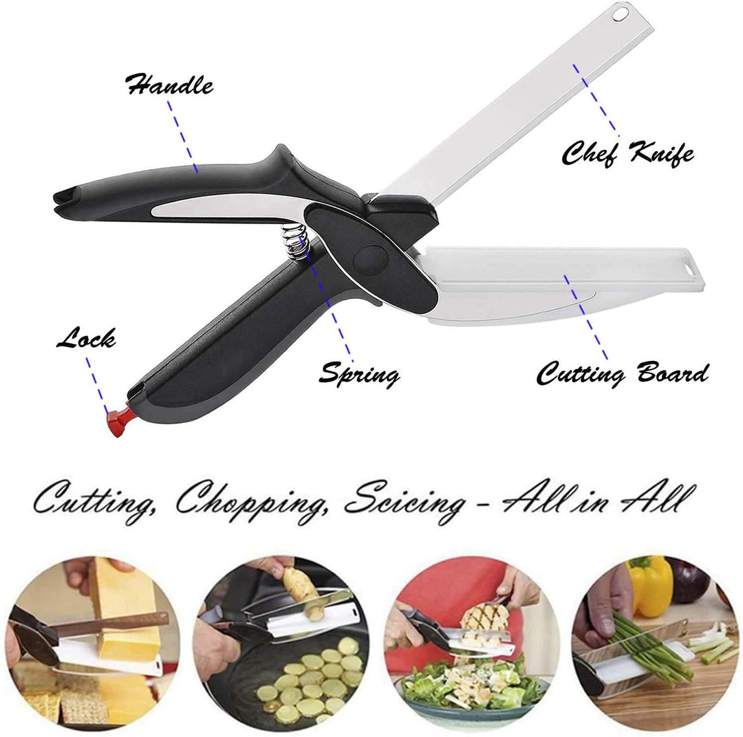 Kitchen Food Scissors, Food Cutter Chopper Clever Stainless Steel Knife with Cutting Board Built-in-Use for Quick and Easy Cutting in Your Kitchen as Food shears,Vegetable Slicer,Fruit Cutter