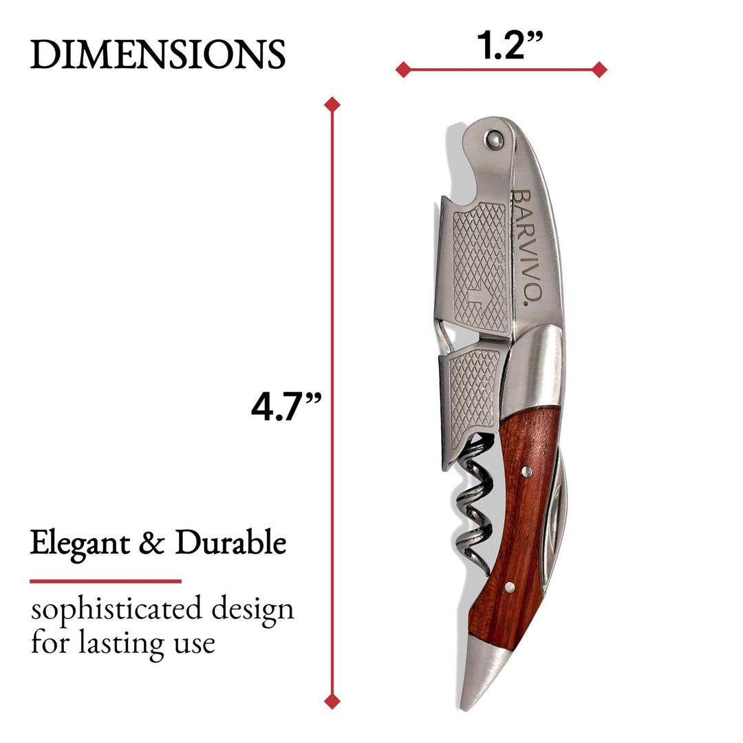Wine Opener Professional Corkscrews for Wine Bottles w/Foil Cutter and Cap Remover, Double Hinged Manual Wine Key for Bartenders, Servers, Waiters, Stainless Steel - Pekkawood