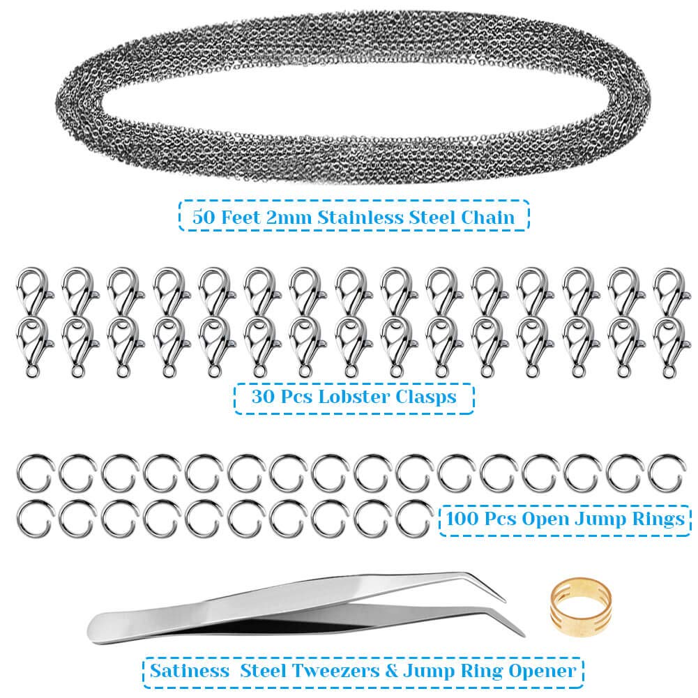 50 Feet Stainless Steel Chains for Jewelry Making, Anez