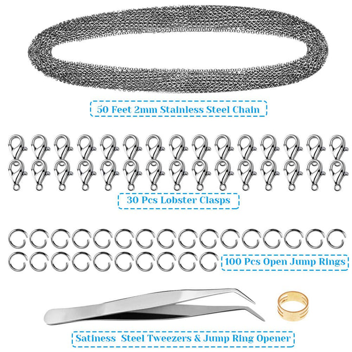 50 Feet Stainless Steel Chains for Jewelry Making, Anez