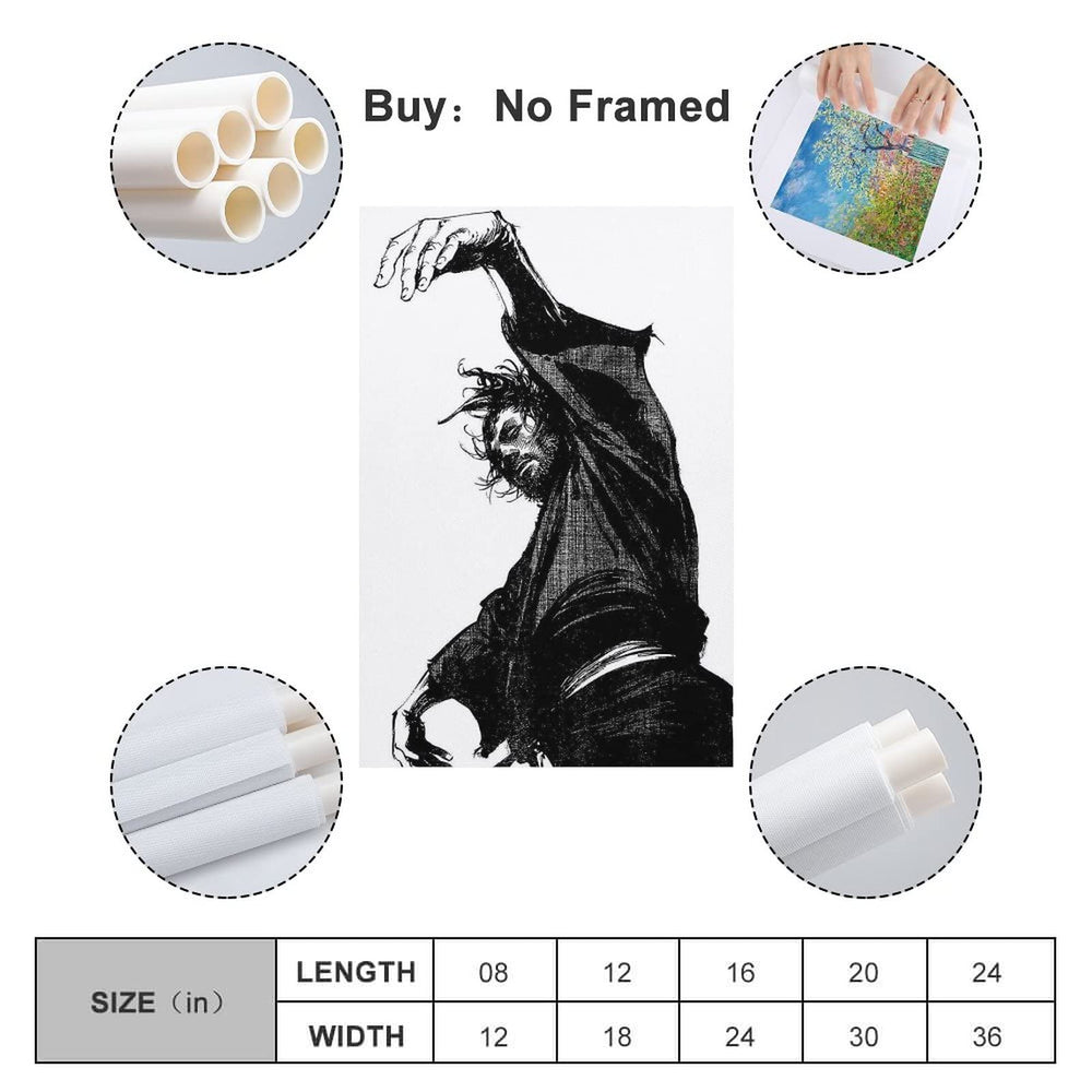 Vagabond Miyamoto Musashi Poster Canvas Wall Art Painting Posters Decoration Room Decor Unframe 12x18inch(30x45cm)