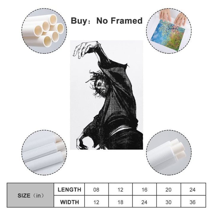 Vagabond Miyamoto Musashi Poster Canvas Wall Art Painting Posters Decoration Room Decor Unframe 12x18inch(30x45cm)
