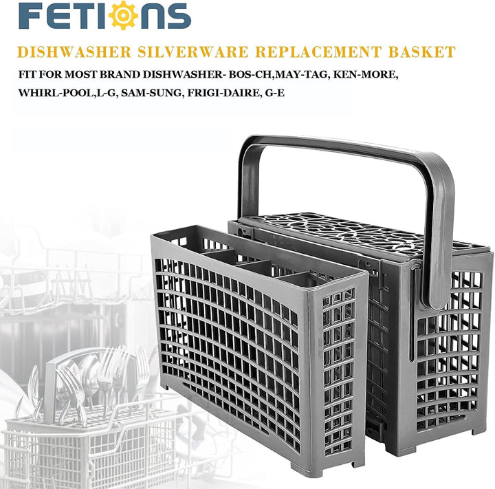 FETIONS Dishwasher Silverware Basket, 2-in-1 Universal Dishwasher Utensil/Cutlery Basket Fit for Ken-more, Whirl-pool, Sam-sung, Frigi-daire, G-E (9.1 x 5.0 x 5.2 )