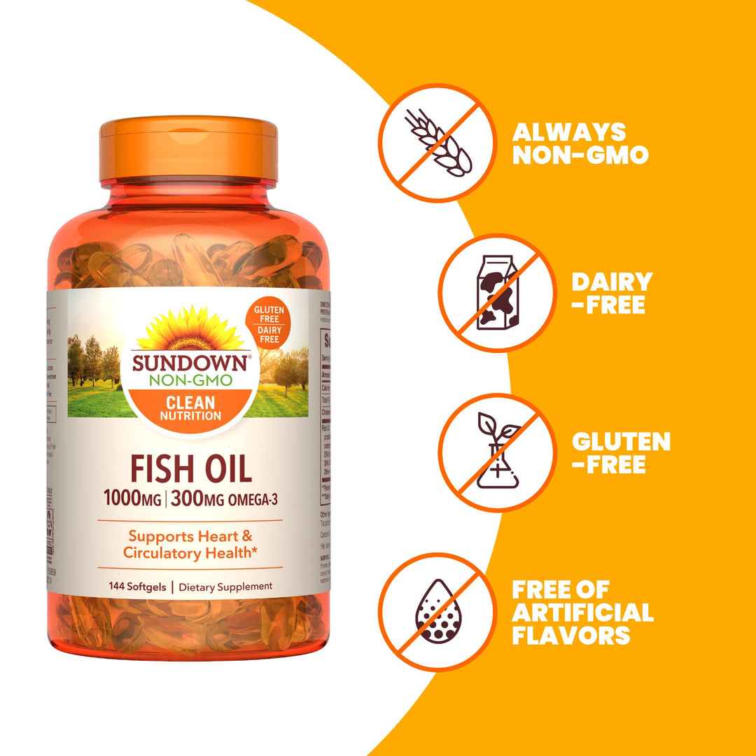 Sundown Fish Oil 1000mg Softgels, Omega 3 Dietary Suppl