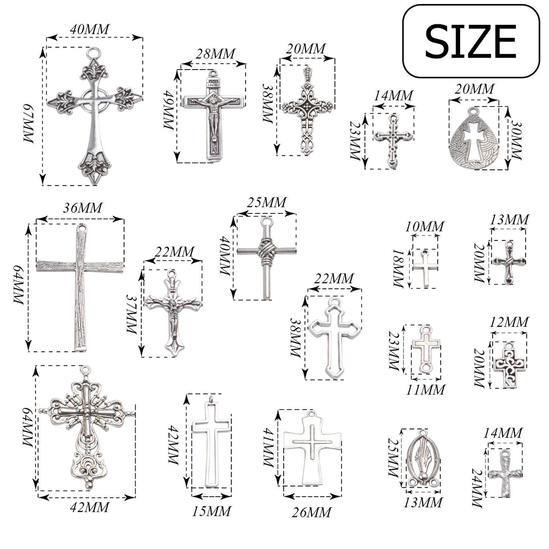 Cross Pendants Collection, 18 Pieces Mixed Jesus Christ