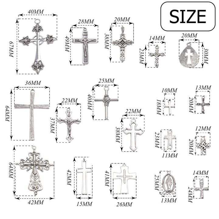 Cross Pendants Collection, 18 Pieces Mixed Jesus Christ