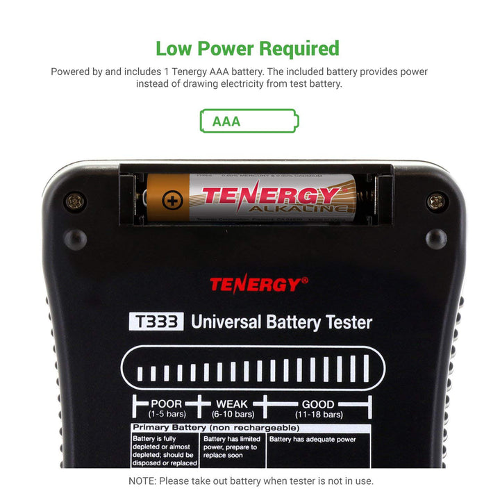 Tenergy T-333 Universal Battery Tester, LCD Display, Ce