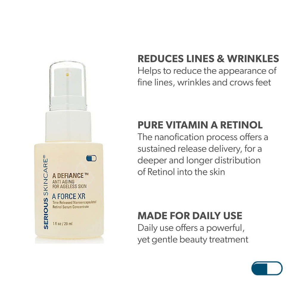 - Retinol Face and Neck 3 Piece Kit - Anti-Aging for Fine Lines & Wrinkles - A Force XR Serum 1 oz - 4 Million IU A Cream XR Moisturizer 2 oz - A Wash Gel-to-Foam Cleanser 4 oz
