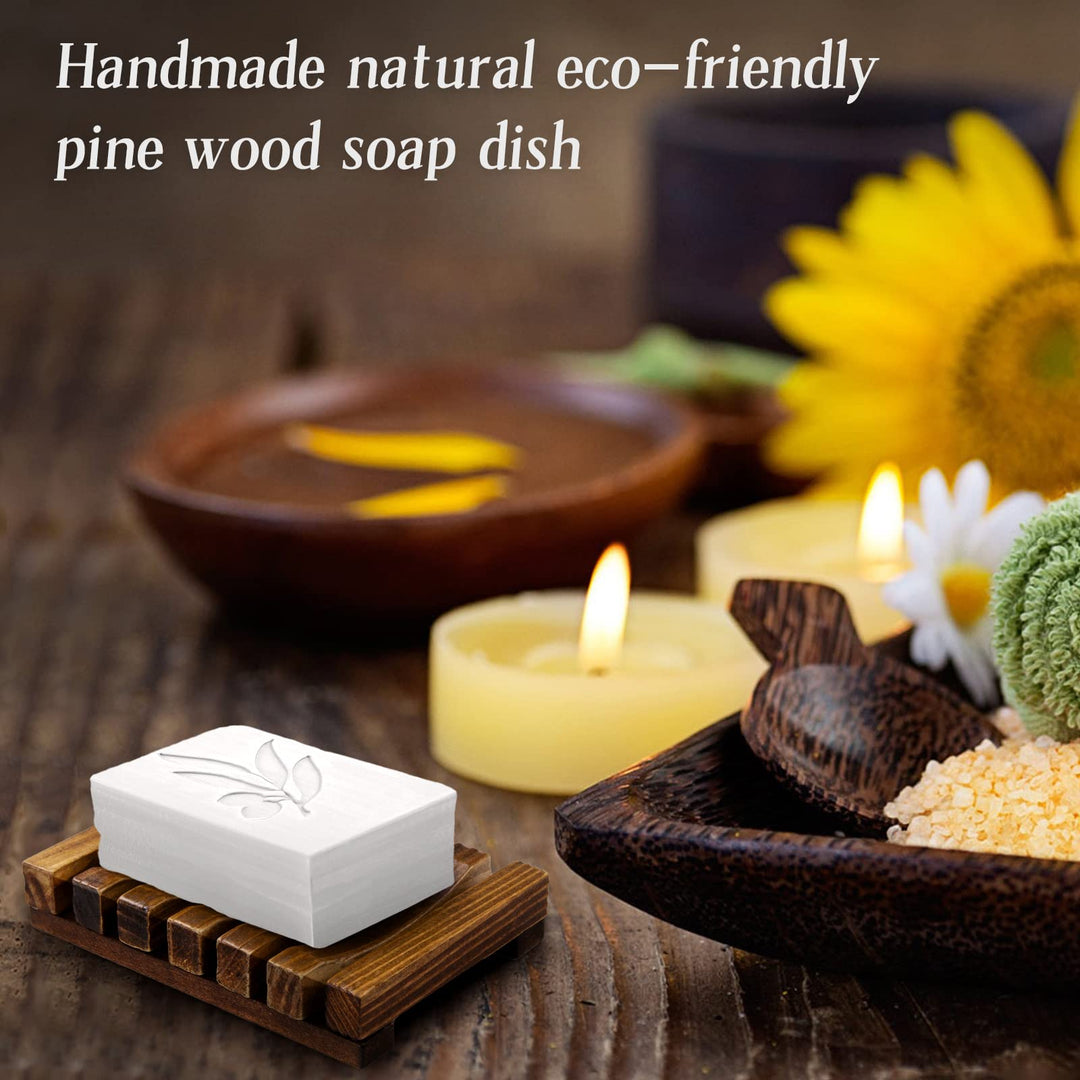 Natural Wooden Soap Dish Holder,Soap Saver Holder,Self-draining,Keep soap Clean,Eco-Friendly and Low-Carbon,for Bathroom,2 Pack