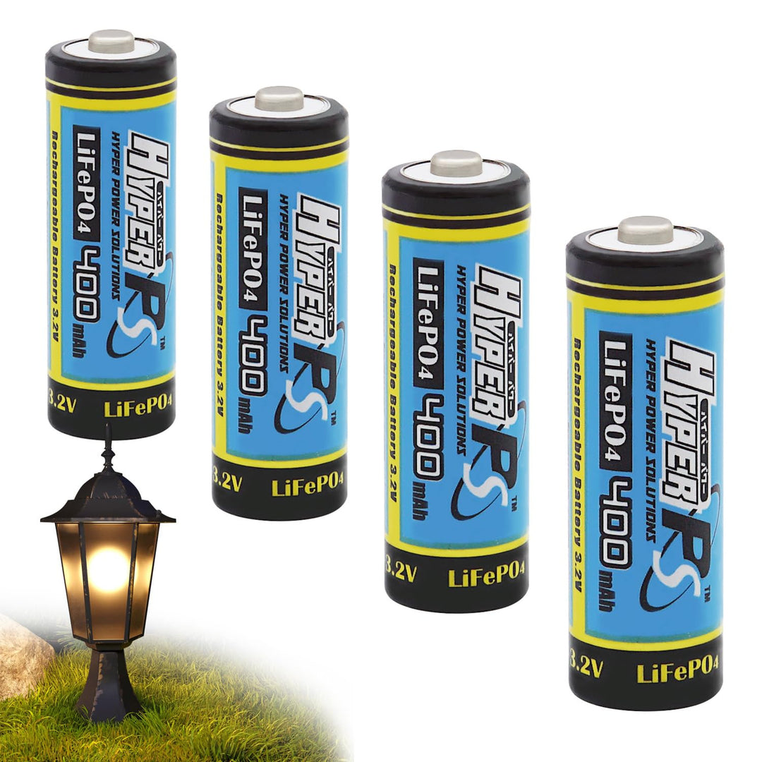 (4-Pack) HyperPS 3.2V LiFePo4 14430 4/5 AA (14 x 43mm) 400mAh Rechargeable Battery for Solar Panel Light, Tooth Brush, Shaver, Flashlight