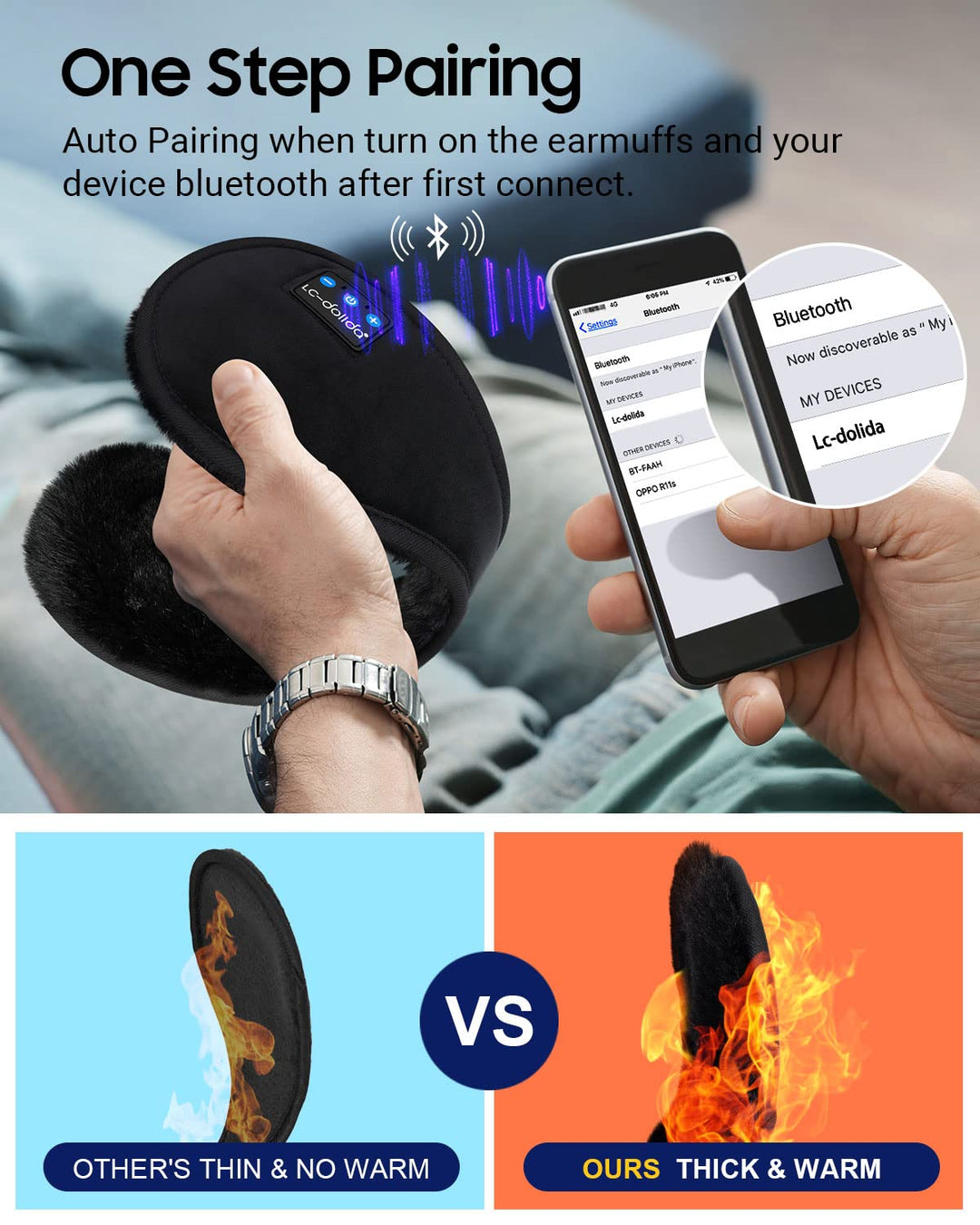LC-dolida Bluetooth Earmuffs for Winter Women Men, Ear 