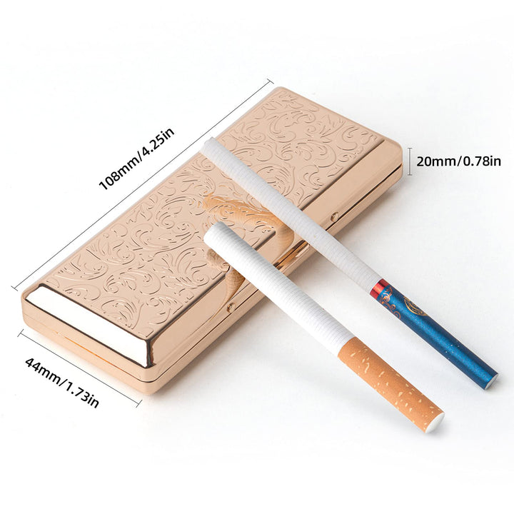 Metal Carry Cigarette Case, Double Sided Spring Clip,Holds 10 100mm Cigarettes (Vines Gold)