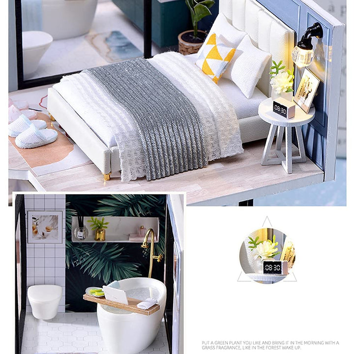 DIY Dollhouse Miniature Wooden Furniture Kit, Doll House Kit with Dust Proof Cover Music Box, Mini Handmade Wooden Dollhouse Toys for Adult Gift(L32)