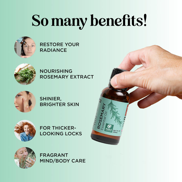 Pure Rosemary Essential Oil for Aromatherapy - Pure Rosemary Oil for Hair Skin and Nails - Refreshing Rosemary Essential Oil for Diffusers Plus Dry Scalp Treatment and Hair Oil for Shine