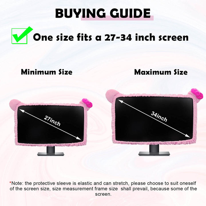 23&#39;&#39; - 34&#39;&#39; Computer Monitor Protective Cover with Cat Ear Design, Cute Monitor Dust Cover with Furry Design, Elastic Dustproof, Suitable for PC, Tablet, TV
