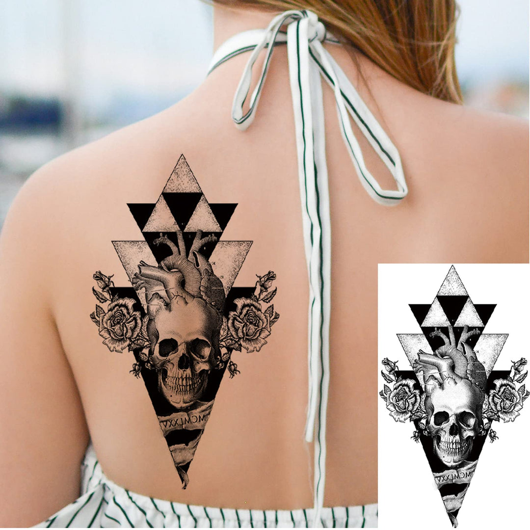 Briyhose 10 Sheets Skull Flower Temporary Tattoos For Women Adult Girl, Large Realistic Skeleton Floral Snake Rose Fake Tattoo Stickers Half Sleeve Arm, Long Lasting Sexy Temp Tatoos Leg Thigh Body