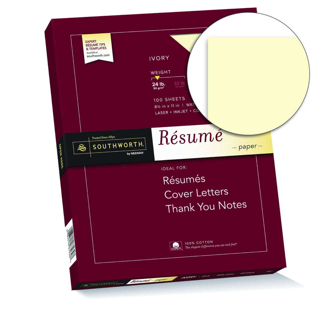 ® 100% Cotton Résumé Paper, 8 1/2 x 11, 24 Lb, 100% Recycled, Ivory, Pack Of 100
