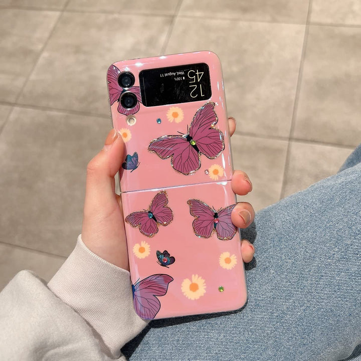 Compatible with Samsung Galaxy Z Flip 3 Case Cute 5g Glitter Bling Cartoon IMD Soft Z Flip 3 (2021) TPU Shockproof Protective Phone Cases for Girls and Women - Butterfly