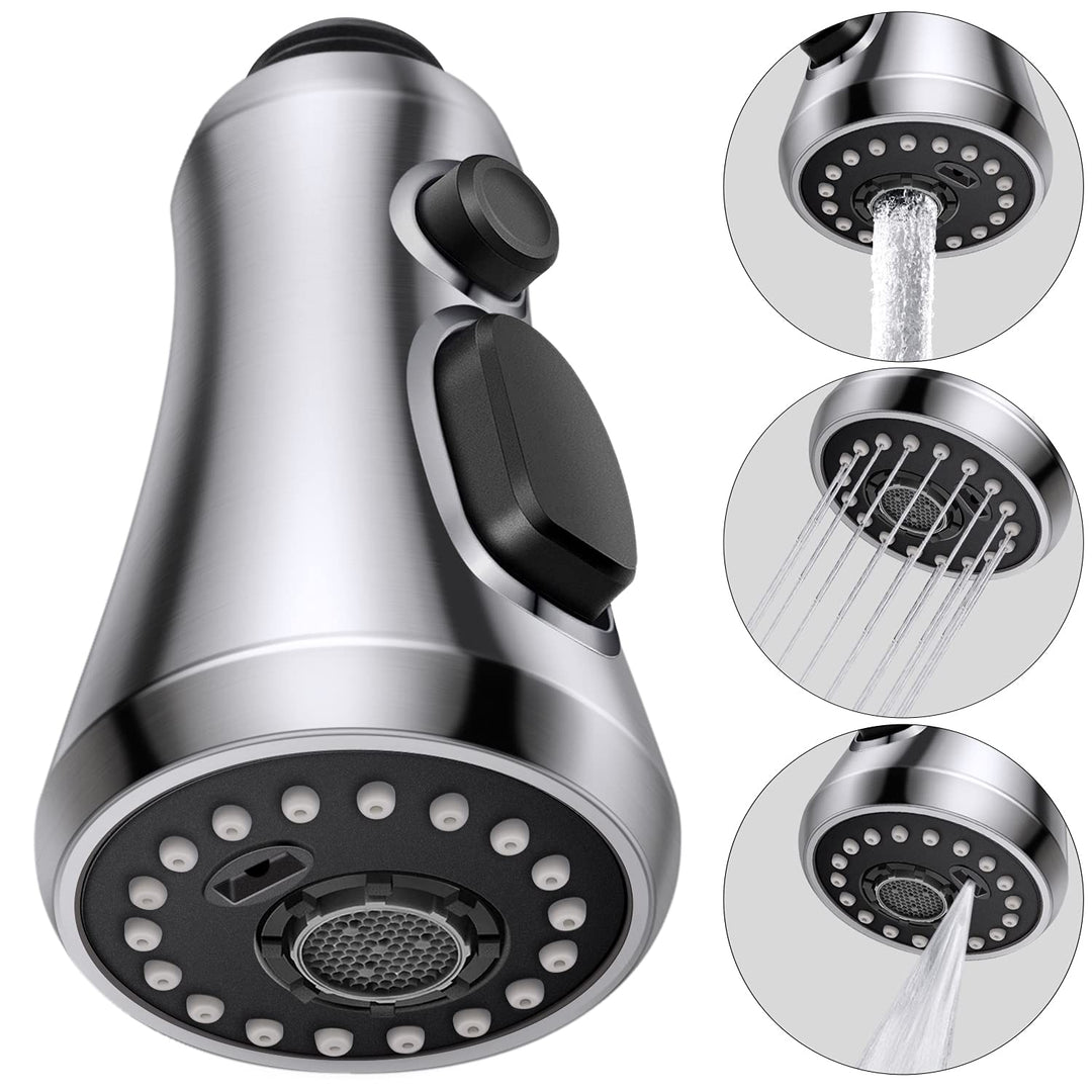 Pull Down Faucet Spray Head,Kitchen Faucet Head,3-Function Kitchen Sink Faucet Replacement Parts Kitchen Faucet Sprayer Head Replacement Kitchen Sink Spray Nozzle, Brushed Nickel