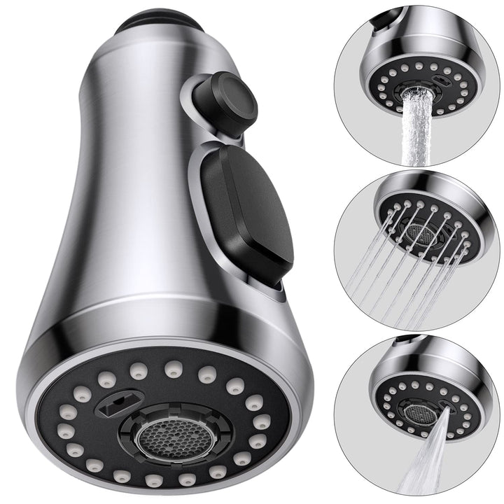 Pull Down Faucet Spray Head,Kitchen Faucet Head,3-Function Kitchen Sink Faucet Replacement Parts Kitchen Faucet Sprayer Head Replacement Kitchen Sink Spray Nozzle, Brushed Nickel
