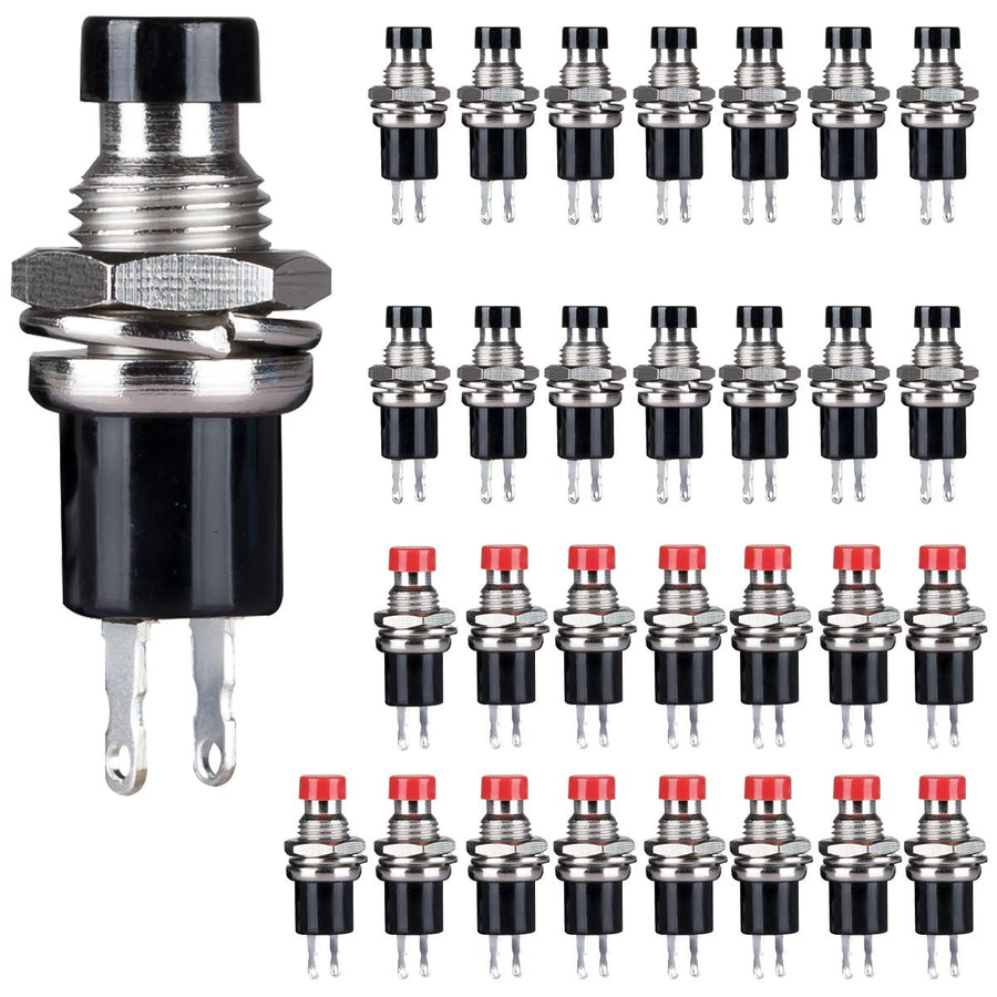 Momentary Push Button Switch,SPST Normal Closed NC Switch 2 Pin Mini Micro 1A 250V AC Black+Red Cap 30 PCS