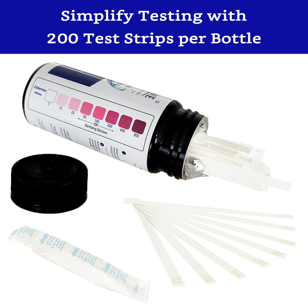 200 Strips - Chlorine Sanitizer Test Strips Food Service 0-500 ppm (Value Pack) - Bleach Test Strips - Chlorine Test Strips for Food Service - Restaurant Supplies - Chlorine Tester