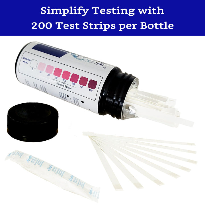 200 Strips - Chlorine Sanitizer Test Strips Food Service 0-500 ppm (Value Pack) - Bleach Test Strips - Chlorine Test Strips for Food Service - Restaurant Supplies - Chlorine Tester