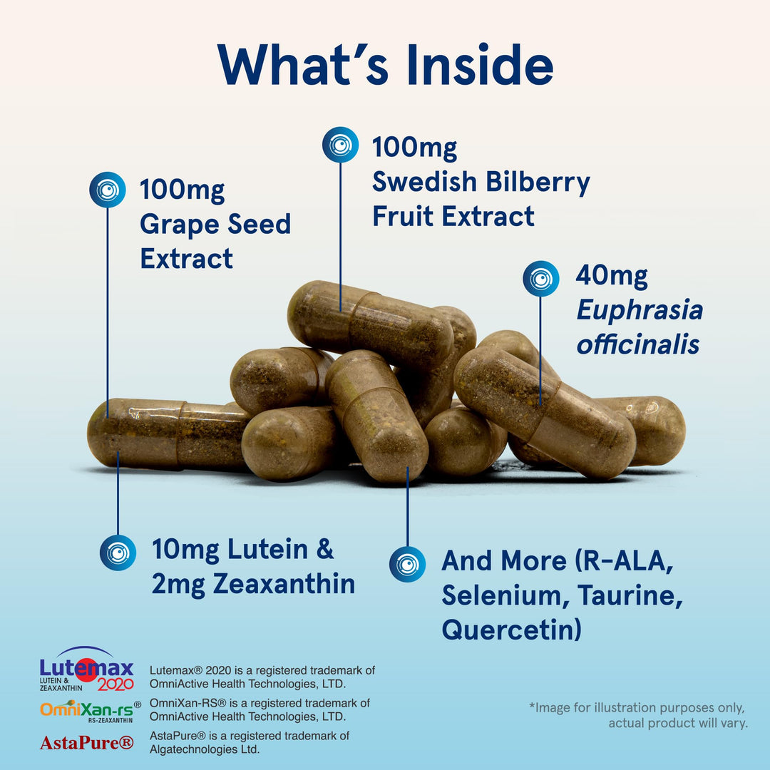 Vision Optimizer Veggie Capsules - 180 Count - Eye Supplement - Dietary Supplement - with Grape Seed Extract, Lutein &amp; Zeaxanthin, Quercetin &amp; More - Non-GMO - Gluten Free