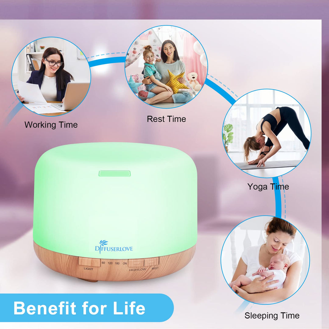 Diffuser Essential Oil Diffusers 500ML Remote Control Aroma Diffuser Cool Mist Aromatherapy Diffuser with Mute Design, Timer and Auto Shut-Off for Office Living Room Yellow