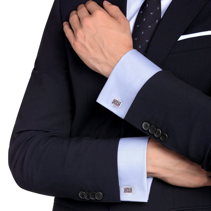 Elegant Crystal Cufflinks Purple Glimmering Cuff Links Set Wedding Christmas Business Party French Shirt Accessories Gifts for Him Husband Groom Best Man