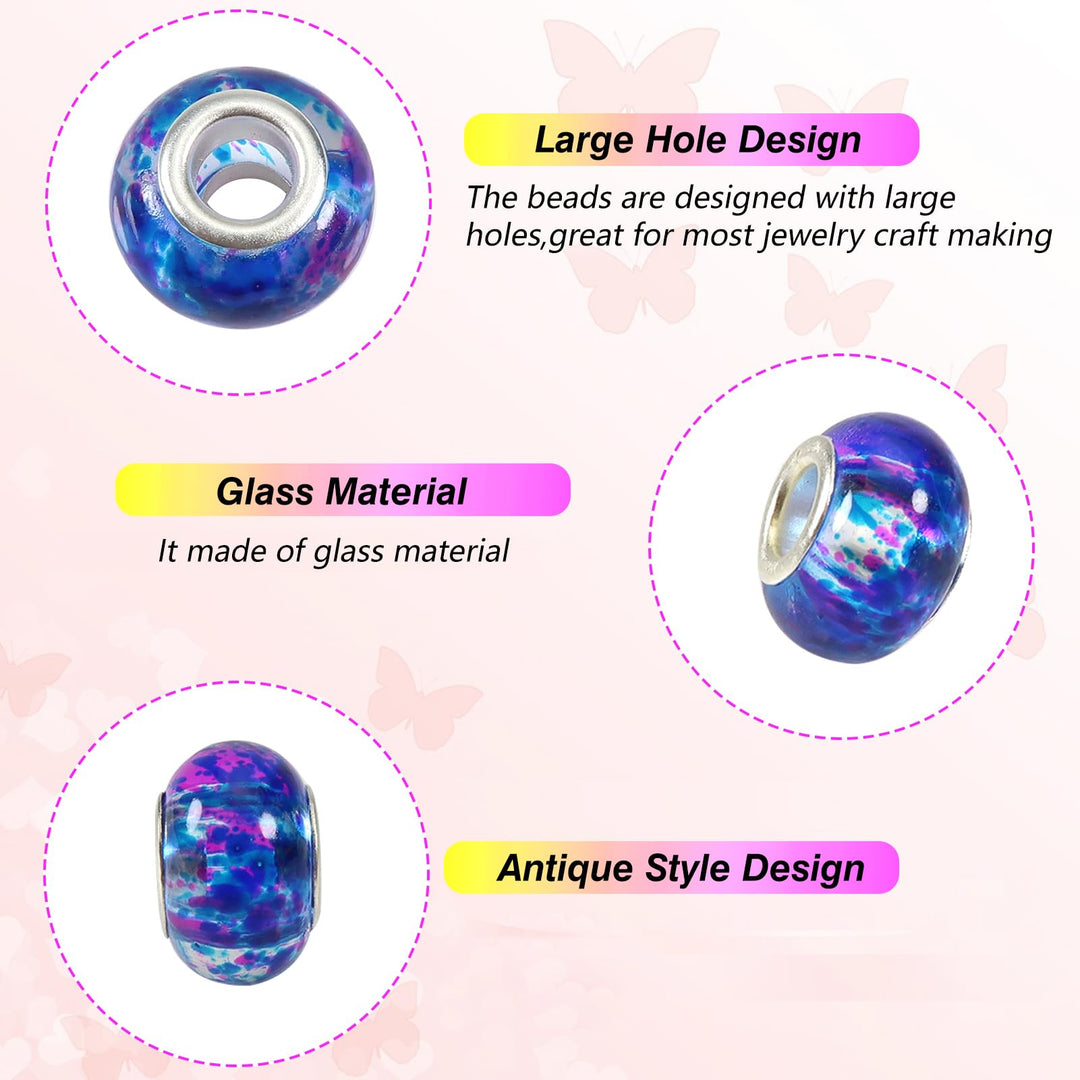 TOAOB 100pcs Assorted Glass European Large Holes Beads 