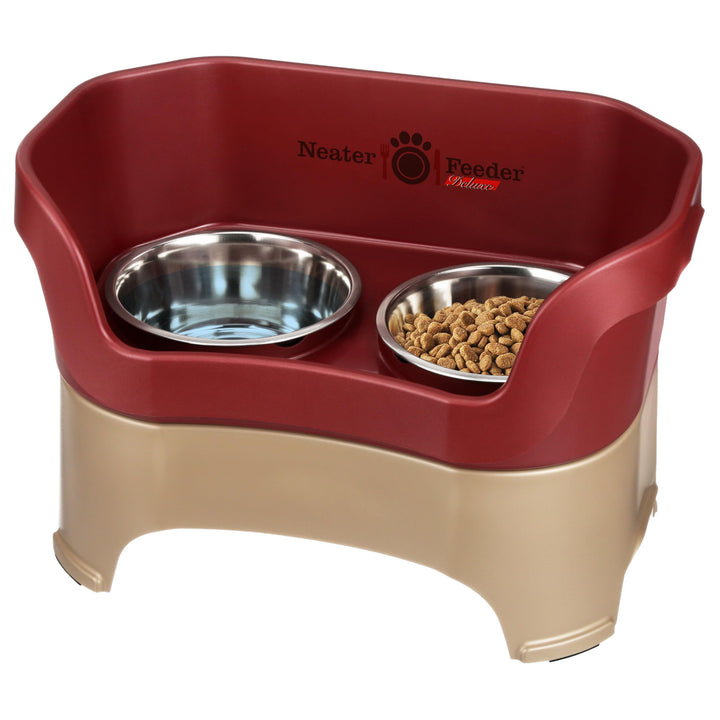 Neater Feeder Deluxe Mess Proof Dog Bowls Elevated for Large Breed – Made in USA – No Spill Raised Dog Food Bowl Stand – Stainless Steel Food and Water Bowl Set, Pet Dish Feeding Station, Cranberry
