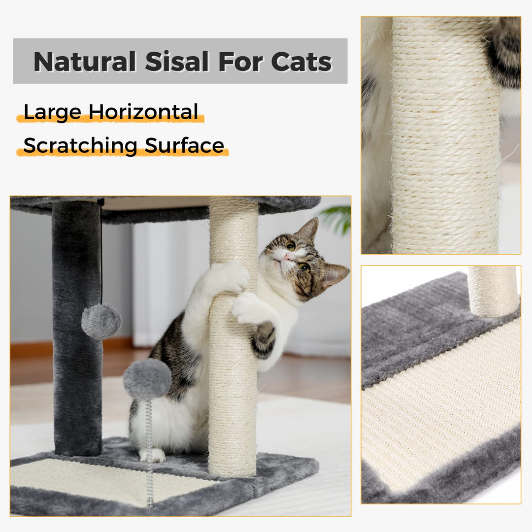 Cat Scratching Post Bed, Small Cat Tree Tower with Cat Scratcher Pad Large Top Removable Bed with Play Ball Great for Kittens and Cats