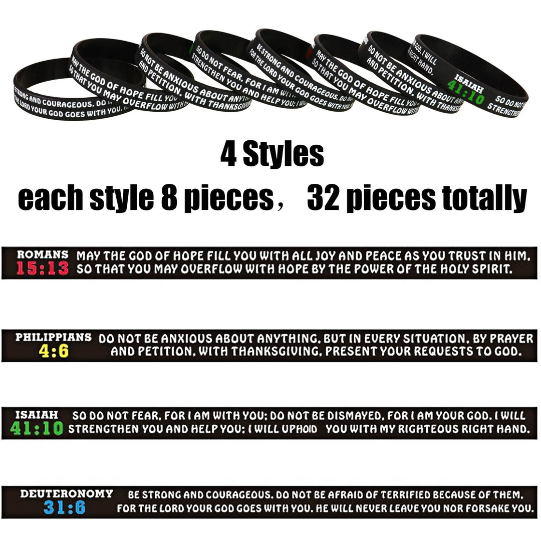 32 Pcs Bible Verse Bracelets Christian Scripture Bracelets Bulk Rubber Religious Bracelets Silicone Bible Verses Wristbands Faith Hope Belief Wristbands Bracelets for Adult
